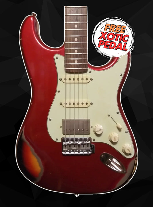 Xotic California Classic XSC-2 - Candy Apple Red Over 3-Tone Sunburst - Heavy Aged RW #724