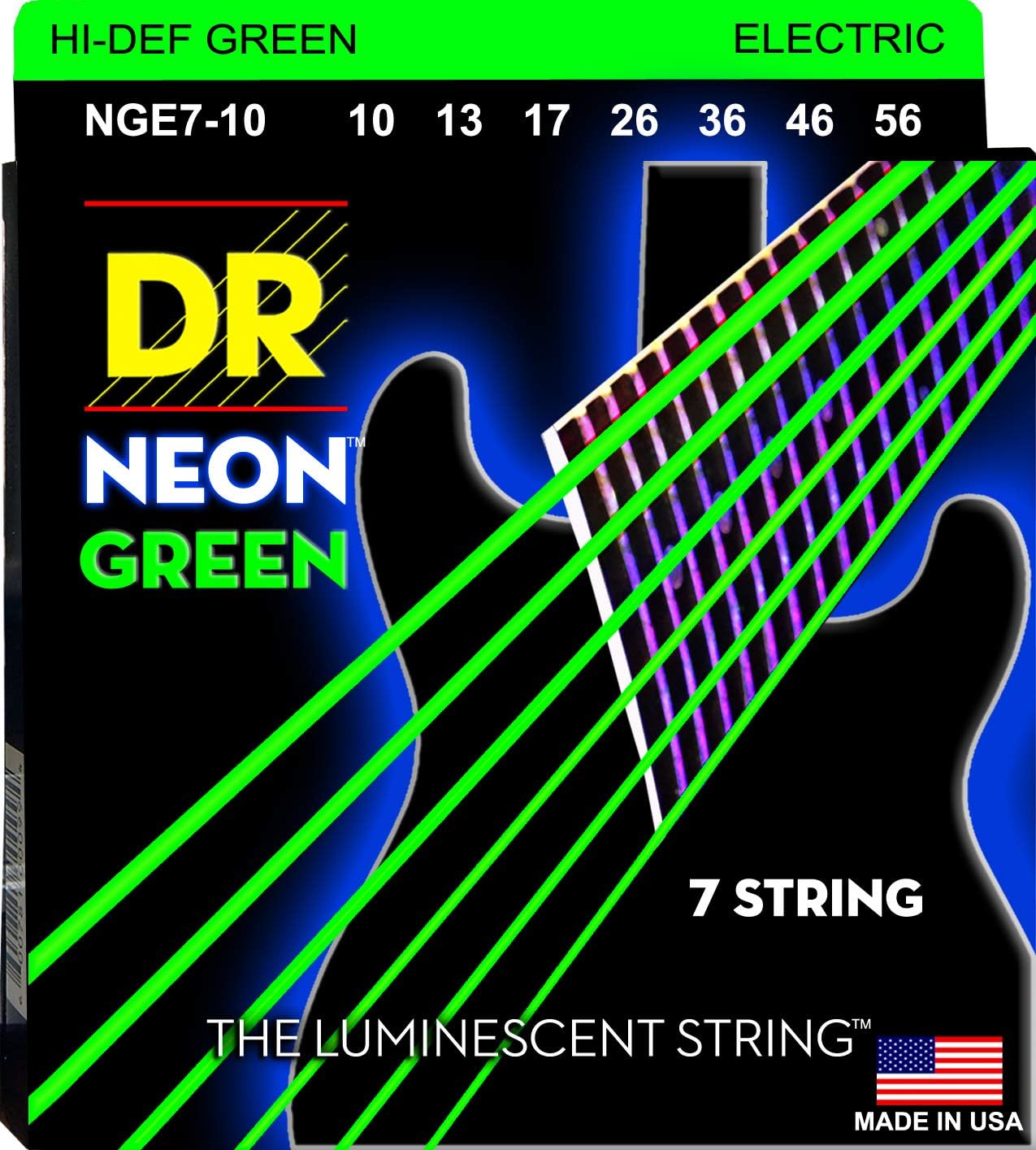 Dr NGE7-10 Neon Electric 7-String Hi-Def Green 10-56