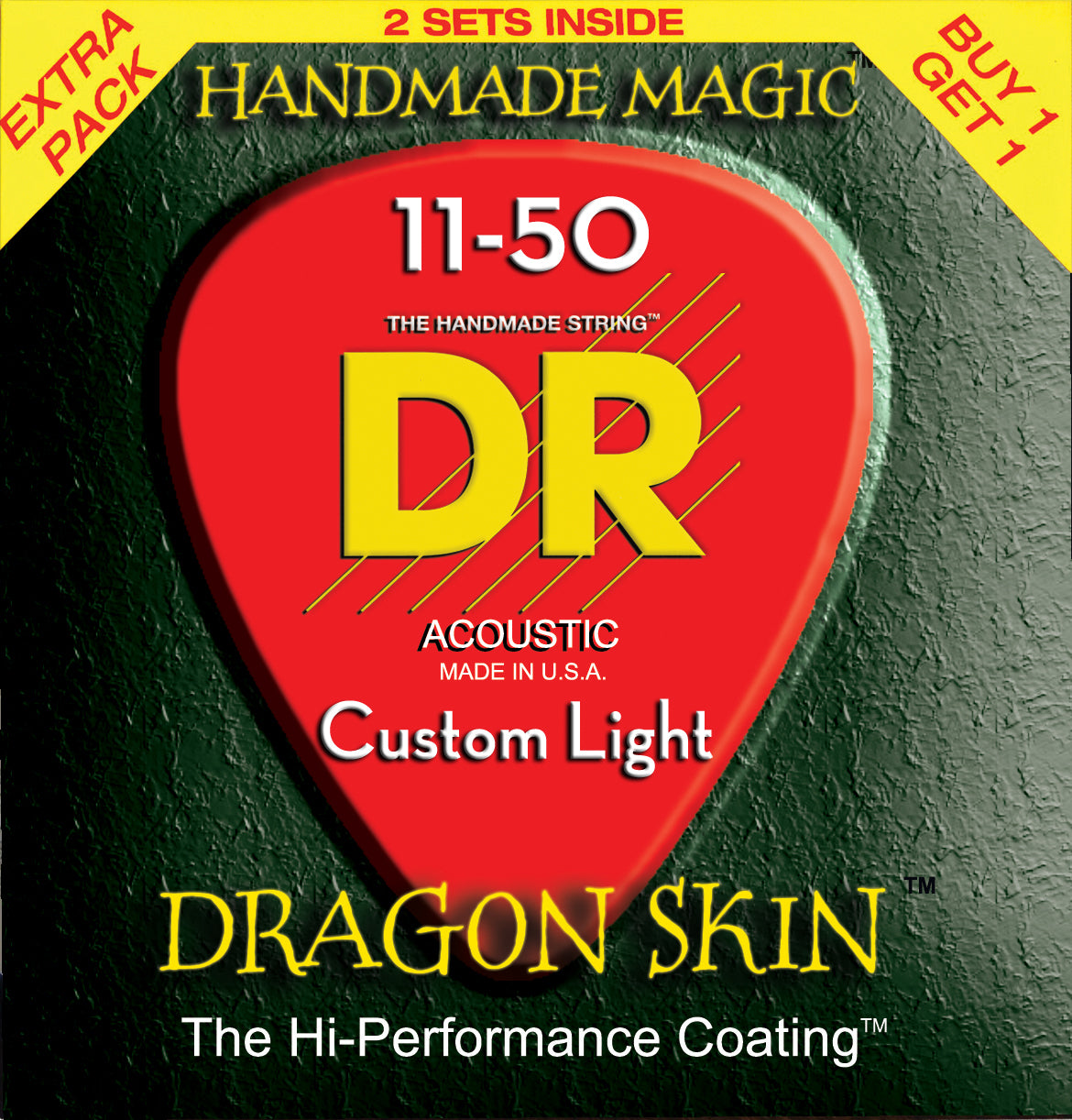 DR DSA-2/11 Dragon Skin Coated Acoustic Strings 11-50 2-Pack