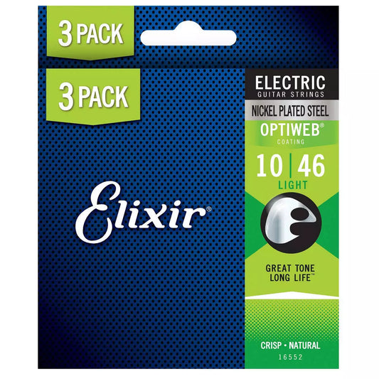 Elixir Electric Nickel Plated Steel Optiweb 10-46 Light -3 Pack