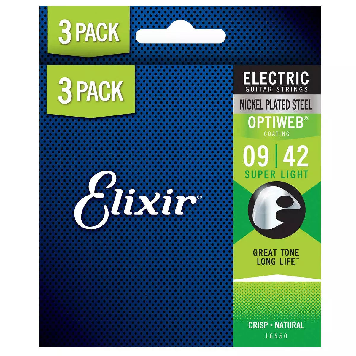 Elixir Electric Nickel Plated Steel Optiweb 9-42 Super Light -3 Pack