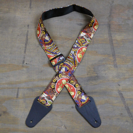 Colonial Leather Aboriginal Art Guitar Strap - Beetles