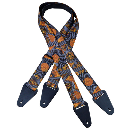 Colonial Leather Aboriginal Art Guitar Strap - Bush Plum Gold